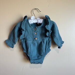 Teal Long-Sleeve Baby Romper